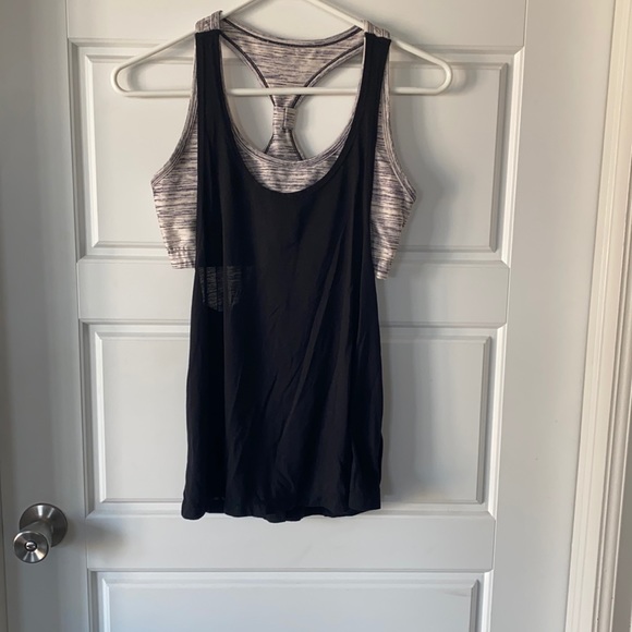 Black tank with attached grey/white sports bra - Picture 1 of 3